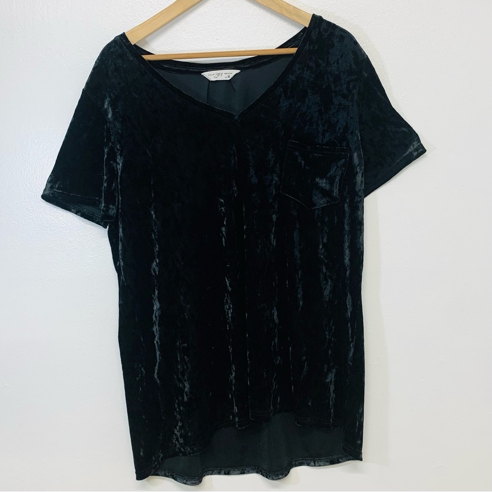 Spring & Mercer Velvet Legging Tee Shirt Woman XL  Black V Neck Stretch Gothic‎